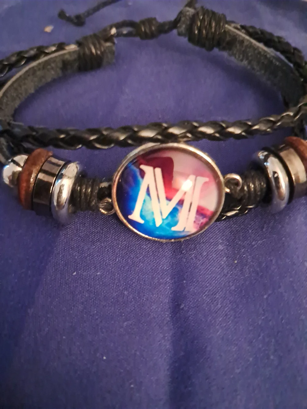 Personalized Monogram 'M' Black Leather Braided Bracelet